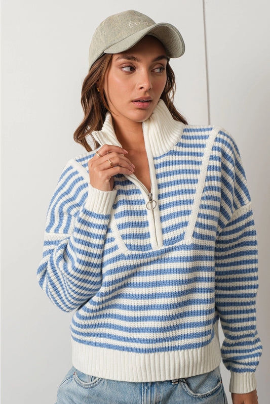 COASTAL CALIFORNIAN STRIPED HALF-ZIP