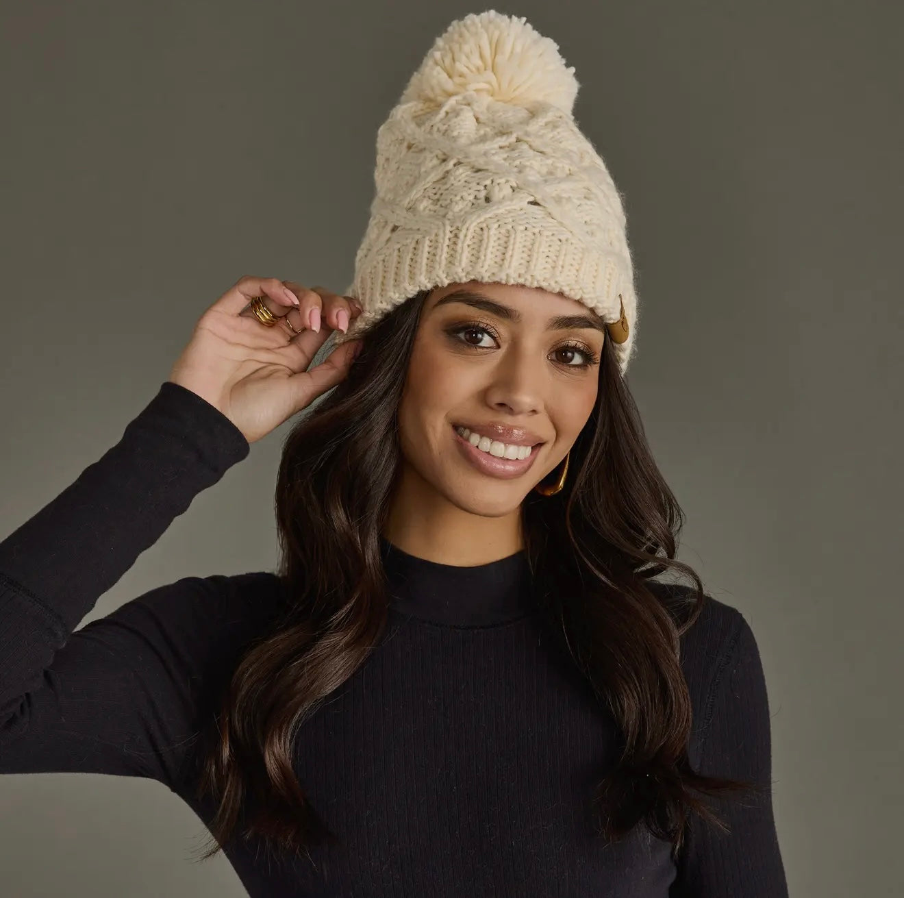 CALLIE CREAM KNIT POM HAT