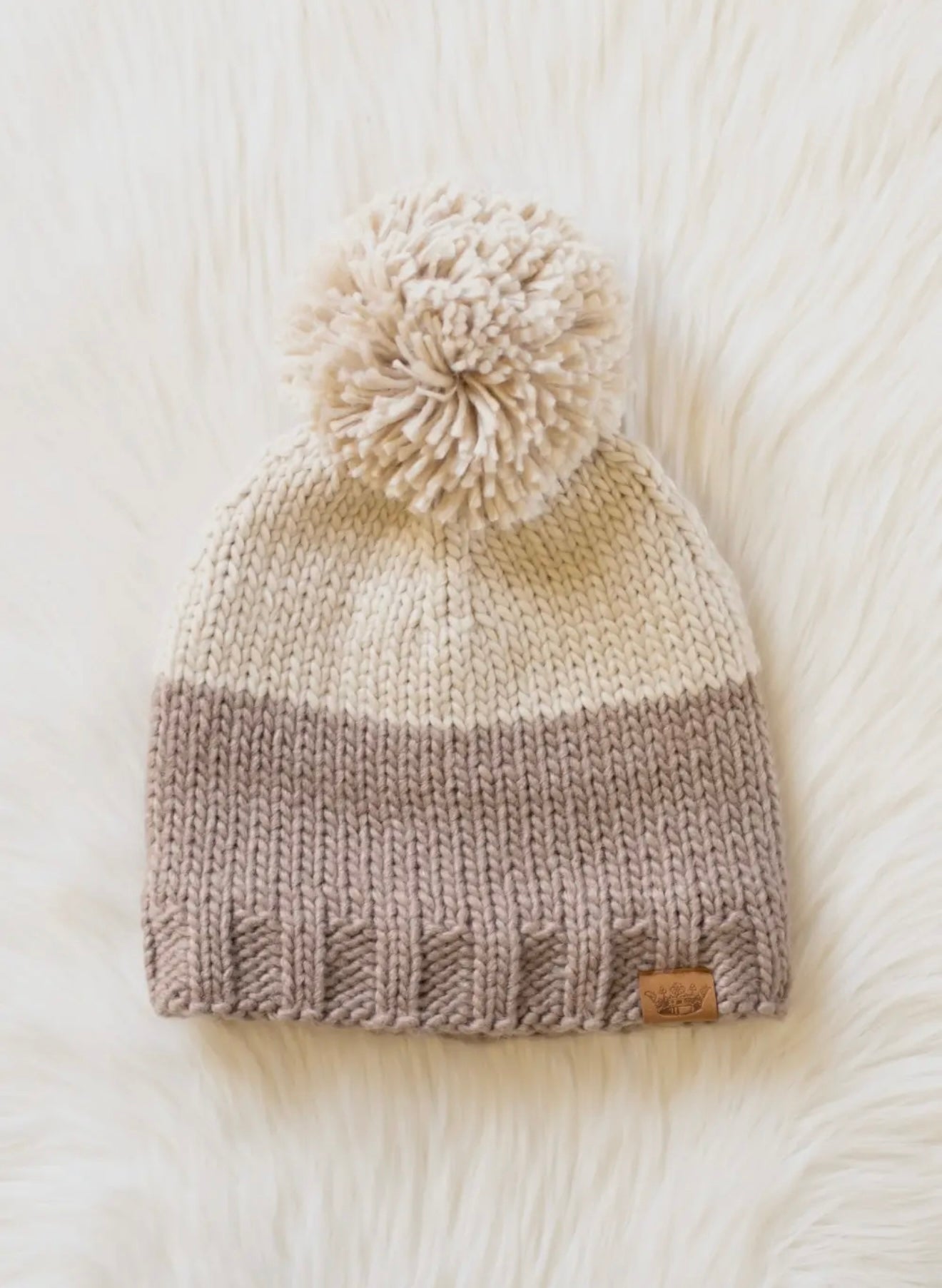 BLAIRE BEIGE & TAUPE COLOR BLOCK POM HAT