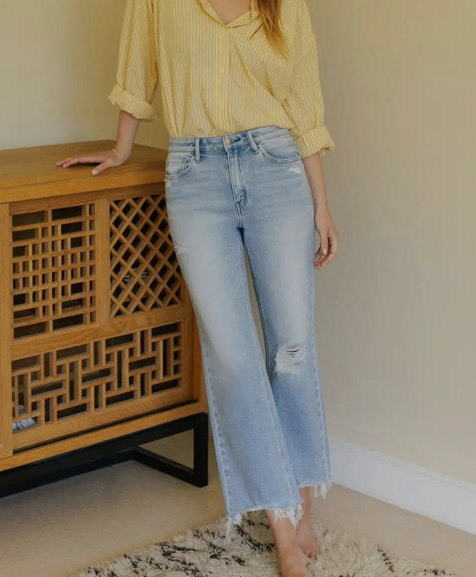 HARPER HIGH RISE DISTRESSED CROP SLIM WIDE JEANS