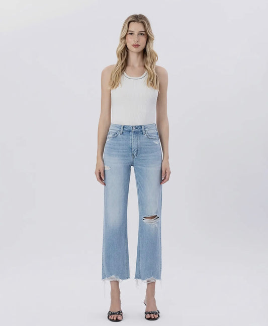HARPER HIGH RISE DISTRESSED CROP SLIM WIDE JEANS