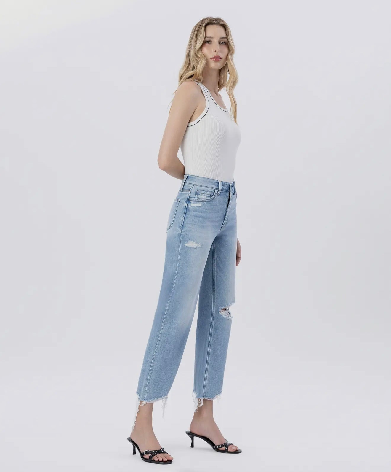 HARPER HIGH RISE DISTRESSED CROP SLIM WIDE JEANS