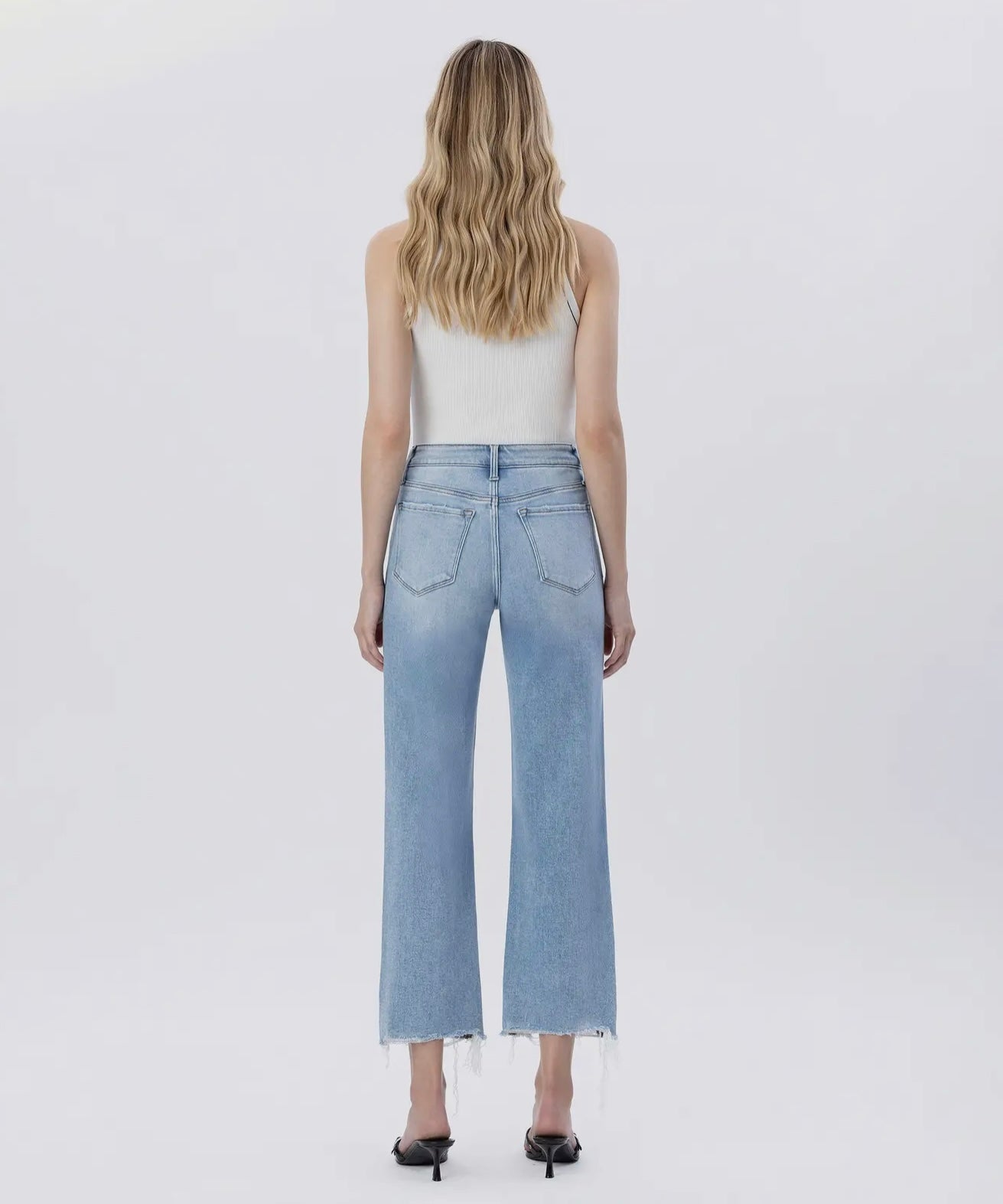 HARPER HIGH RISE DISTRESSED CROP SLIM WIDE JEANS