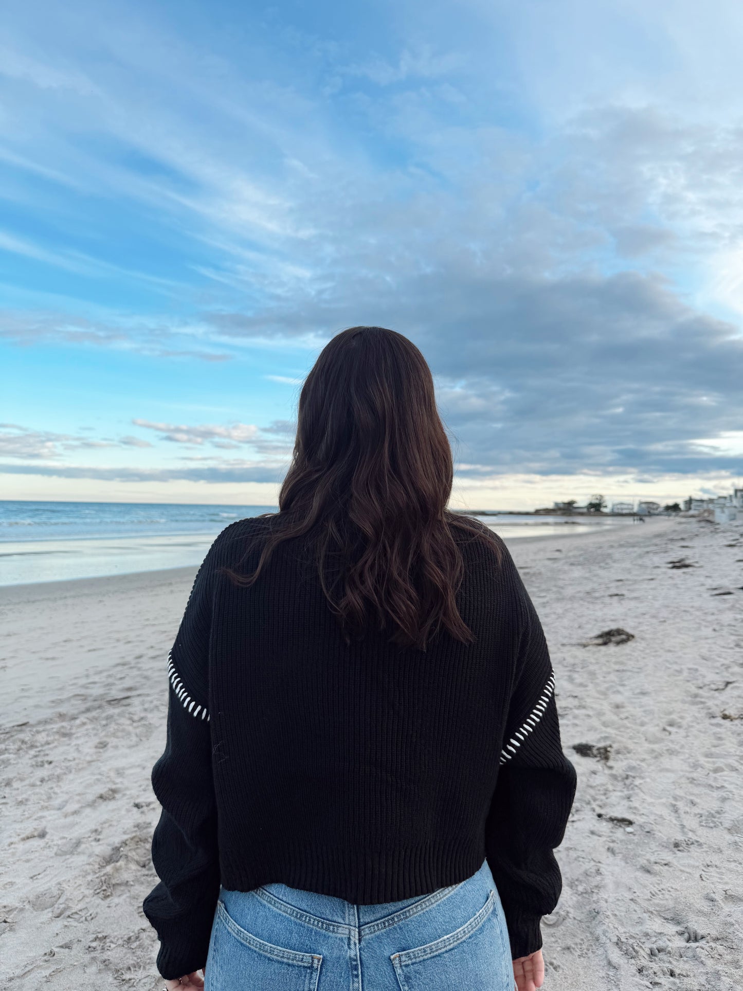 GEORGIA CONTRAST STITCH QUARTER-ZIP SWEATER