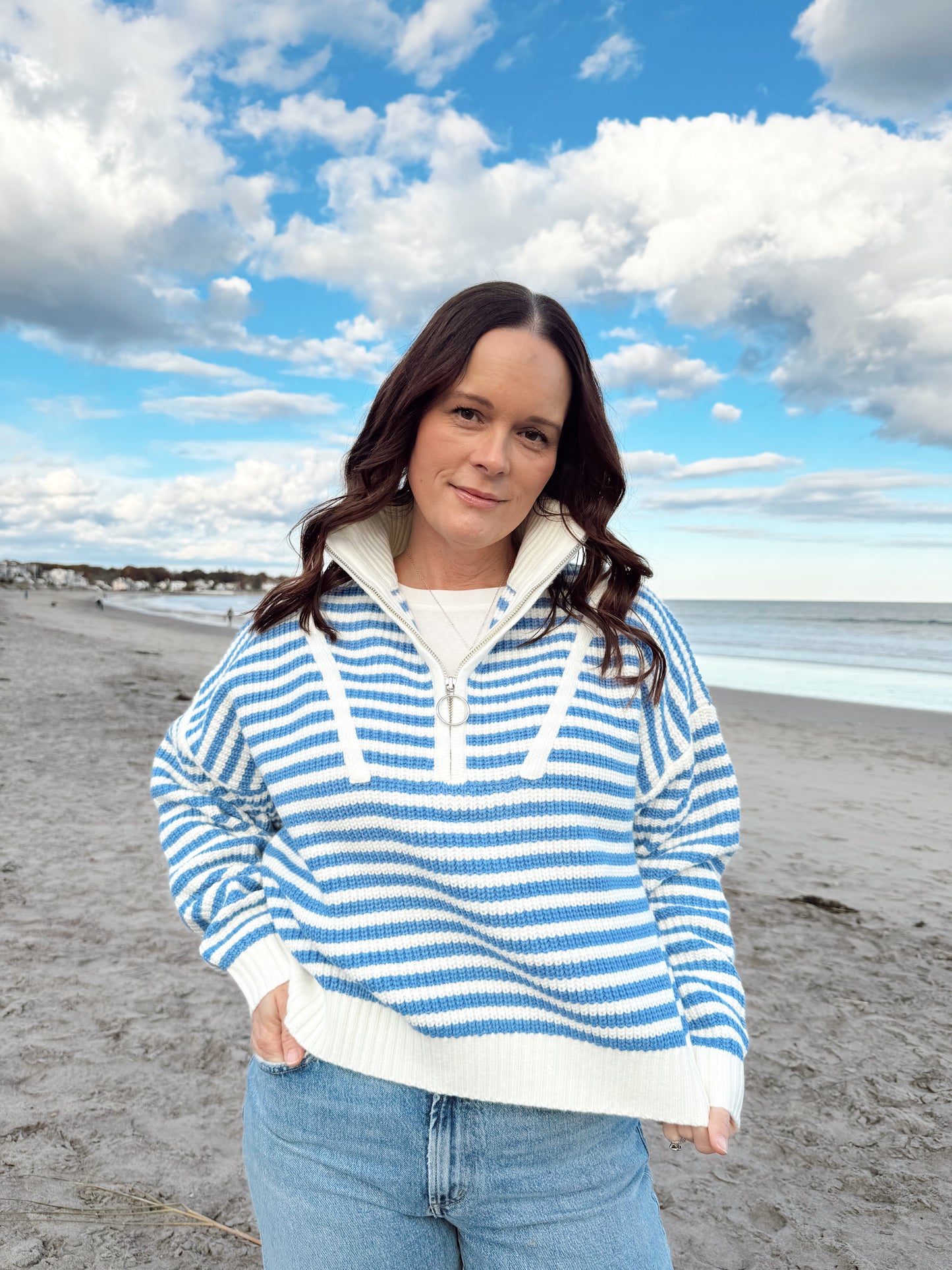 COASTAL CALIFORNIAN STRIPED HALF-ZIP