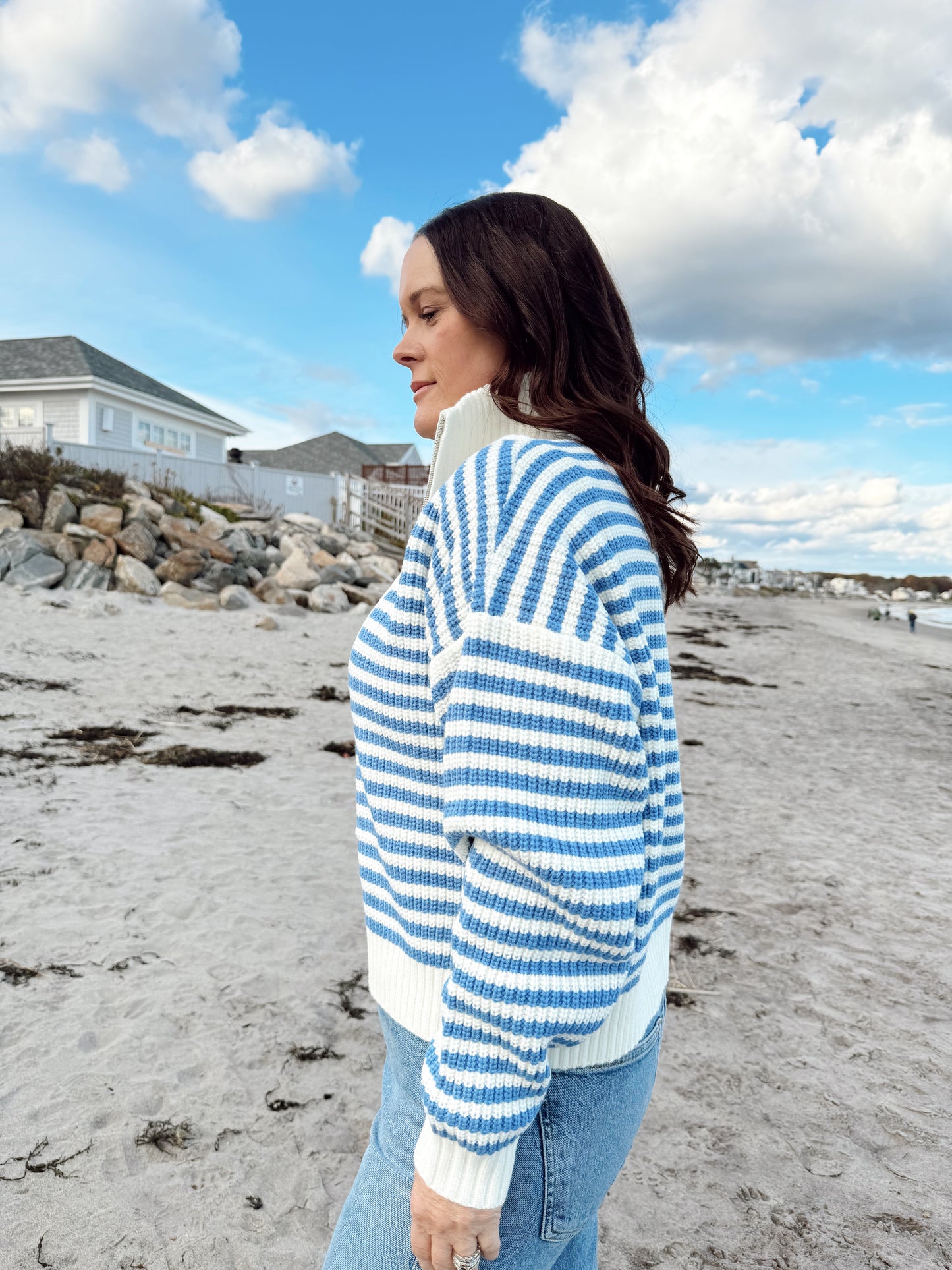 COASTAL CALIFORNIAN STRIPED HALF-ZIP