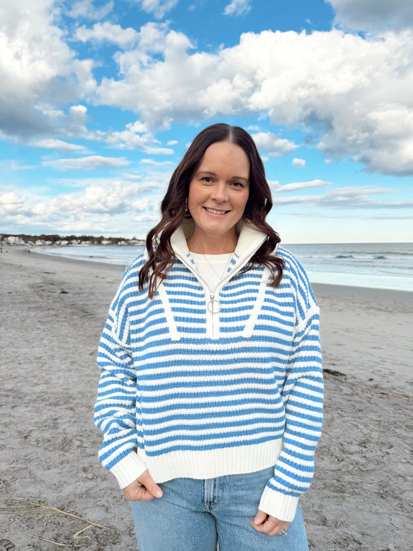 COASTAL CALIFORNIAN STRIPED HALF-ZIP